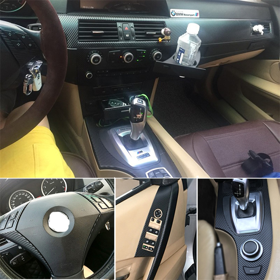 For BMW 5 Series E60 2004-2010 Interior Central Control Panel Door Handle 5D Carbon Fiber Stickers Decals Car styling Accessorie
