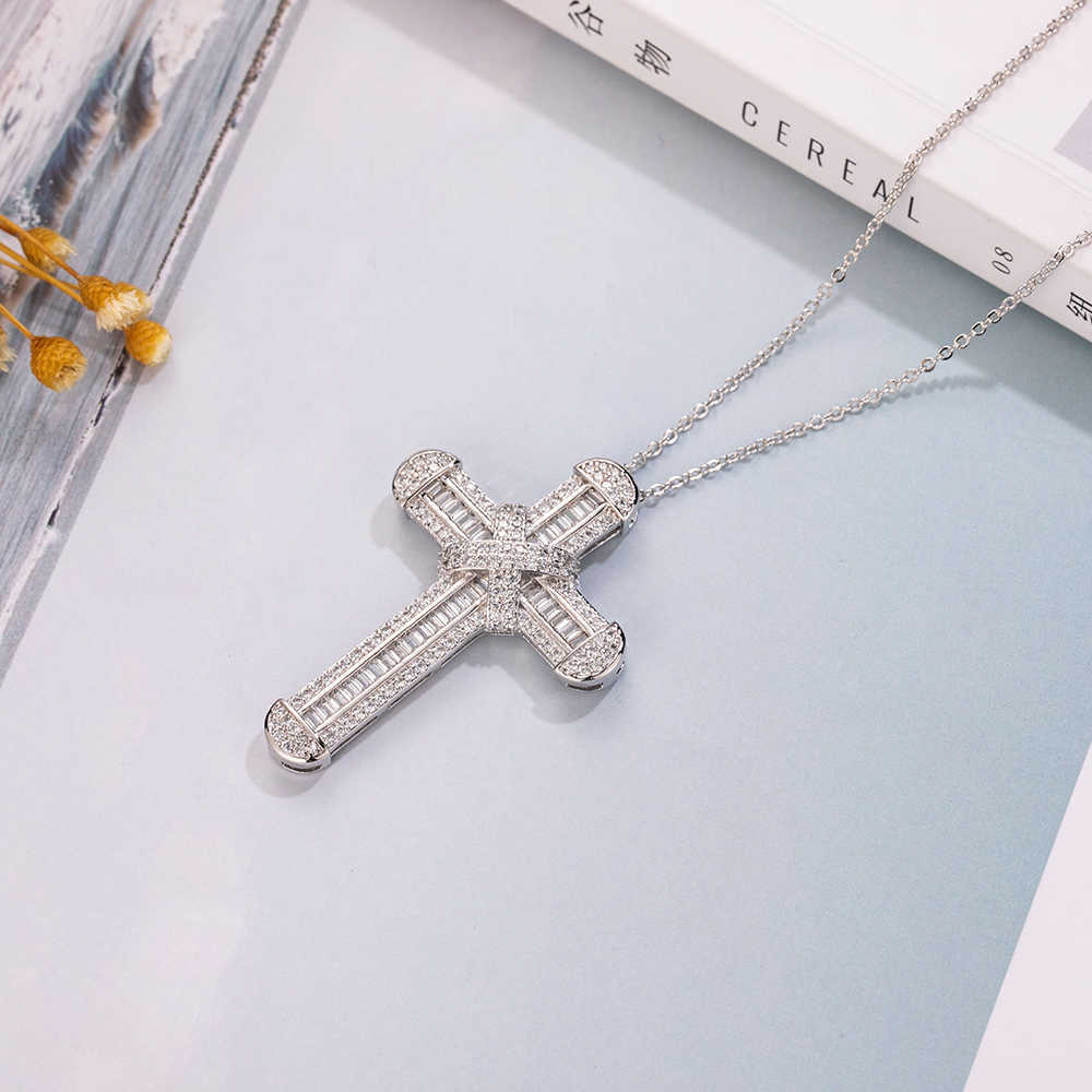 New 925 Silver Exquisite Bible Jesus Cross Pendant Necklace for women men Crucifix Charm Simulated Platinum Diamond Jewelry N028 CJ191210