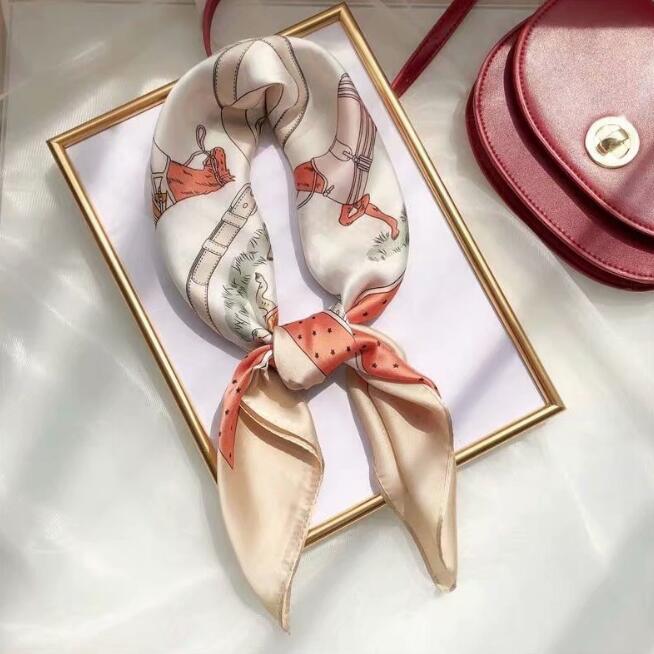 Spring new simulation silk scarf female fashion temperament printing small square scarf Korean version of the scarf WY763