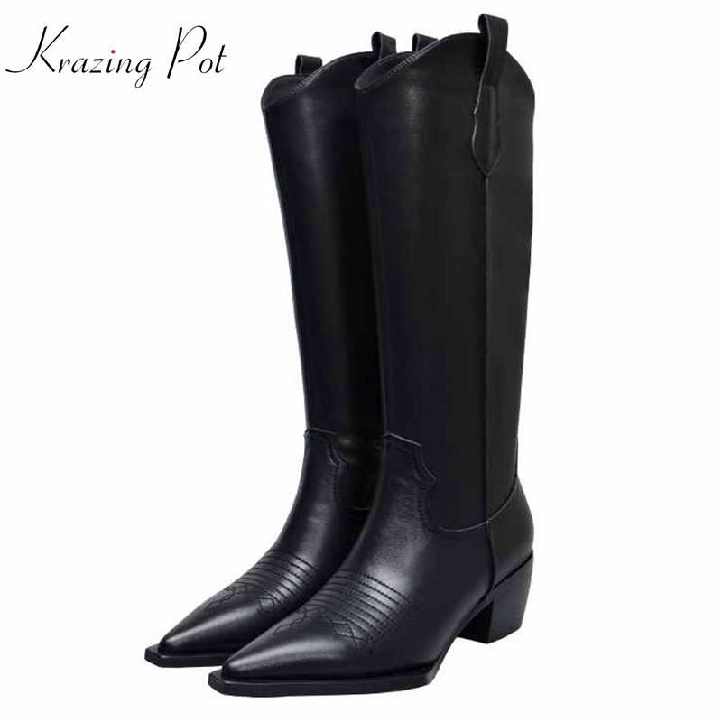 krazing pot genuine leather square high heel handsome riding boots pointed toe pleated decoration charming thigh high boots l76, White
krazing pot genuine leather square high heel handsome riding boots pointed toe pleated decoration charming thigh high boots l76, White