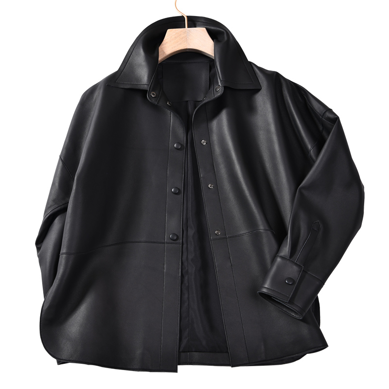 Genuine Leather Shirt Women Loose Style Jackets Fashion High Street Female Real Sheepskin Jacket Shirt Style Coat, Black
Genuine Leather Shirt Women Loose Style Jackets Fashion High Street Female Real Sheepskin Jacket Shirt Style Coat, Black