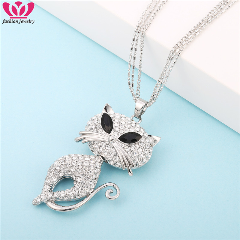 Pendant Necklaces Long Silver CZ Crystal Necklace Lovely Charm Cat Sweater For Women Gifts Fashion Prom Party Jewelry Wholesale
Pendant Necklaces Long Silver CZ Crystal Necklace Lovely Charm Cat Sweater For Women Gifts Fashion Prom Party Jewelry Wholesale