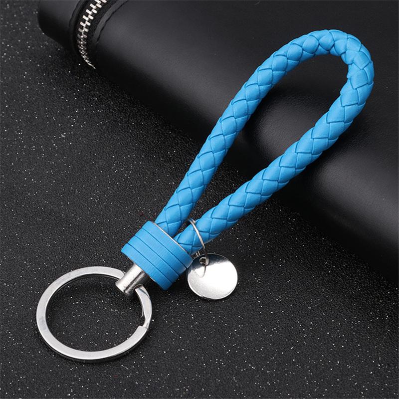 20pcs/Lot Braided Pu Leather Keychain With Disc Charm Diy Bag Pendant Key Holder Car Keyrings Men Women Key Chain Wholesale