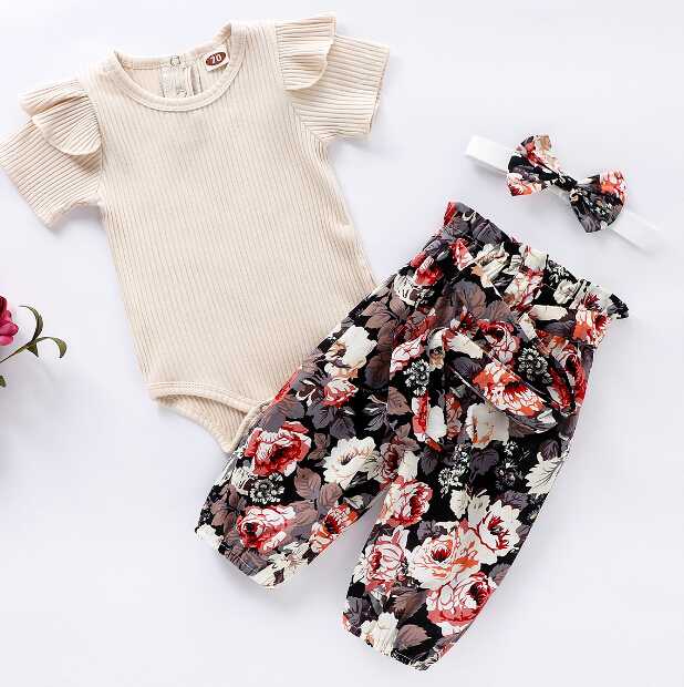 3Pcs Breathable Summer Baby Girls Outfit Solid Color Sleeve Round Collar Romper Floral Printing Long Pants Bow Headwear Set, Multi
3Pcs Breathable Summer Baby Girls Outfit Solid Color Sleeve Round Collar Romper Floral Printing Long Pants Bow Headwear Set, Multi