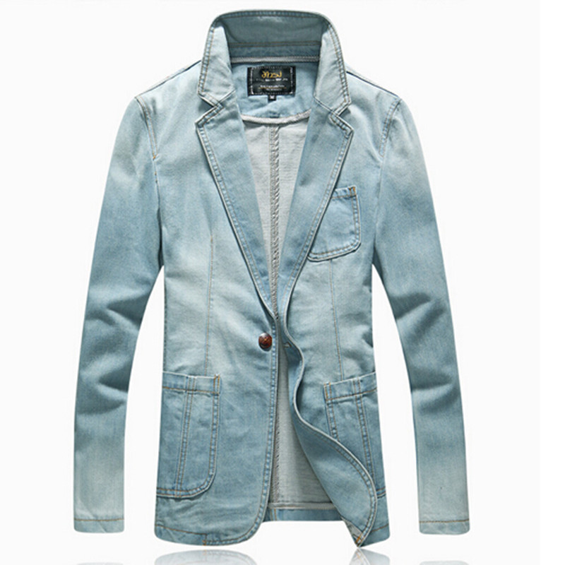 Men's Suits & Blazers 2021 Brand Blazer Men Fashion Mens Denim Jacket Coat Masculino Slim Fit Casual Autumn Jeans Suit