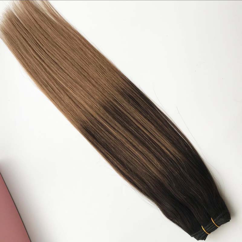 Brazilian Human Hair Extensions Color Balayage Highlights #2 Darkest Brown Fading to #6 Medium Brown Human Hair Weave Bundles 100g