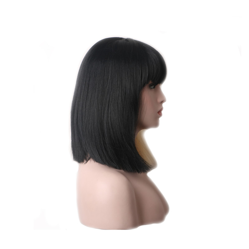 WoodFestival short straight bob wig synthetic black blonde hair heat resistant fiber wigs full bangs women cosplay