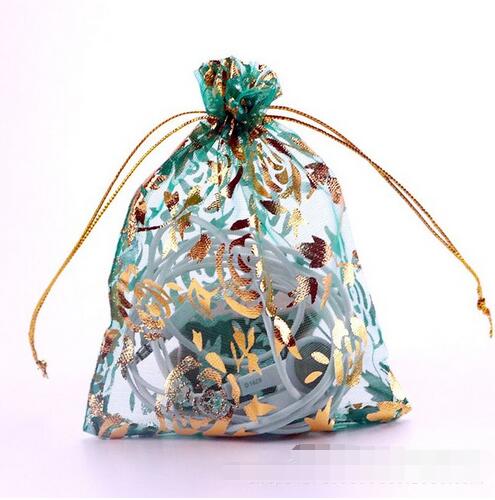 Colorful Gold Rose Transparent Packs Drawstring Pouch Sachet Organza Gift Bag For Jewelry Wedding Party Beads Packing GB397