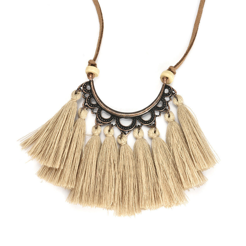 Vintage cotton line ear tassel pendant necklace female fashion charm jewelry