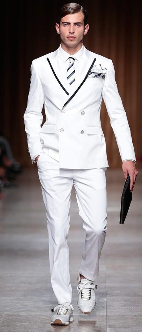 Hot Sale Double-Breasted White Wedding Men Suits Peak Lapel Two Pieces Business Groom Tuxedos (Jacket+Pants+Tie) W1202