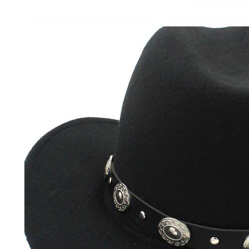 Rollup Large Brim Wool Felt Hats Women Men Western Cowboy Hat With Punk Leather Belt Jazz Cap