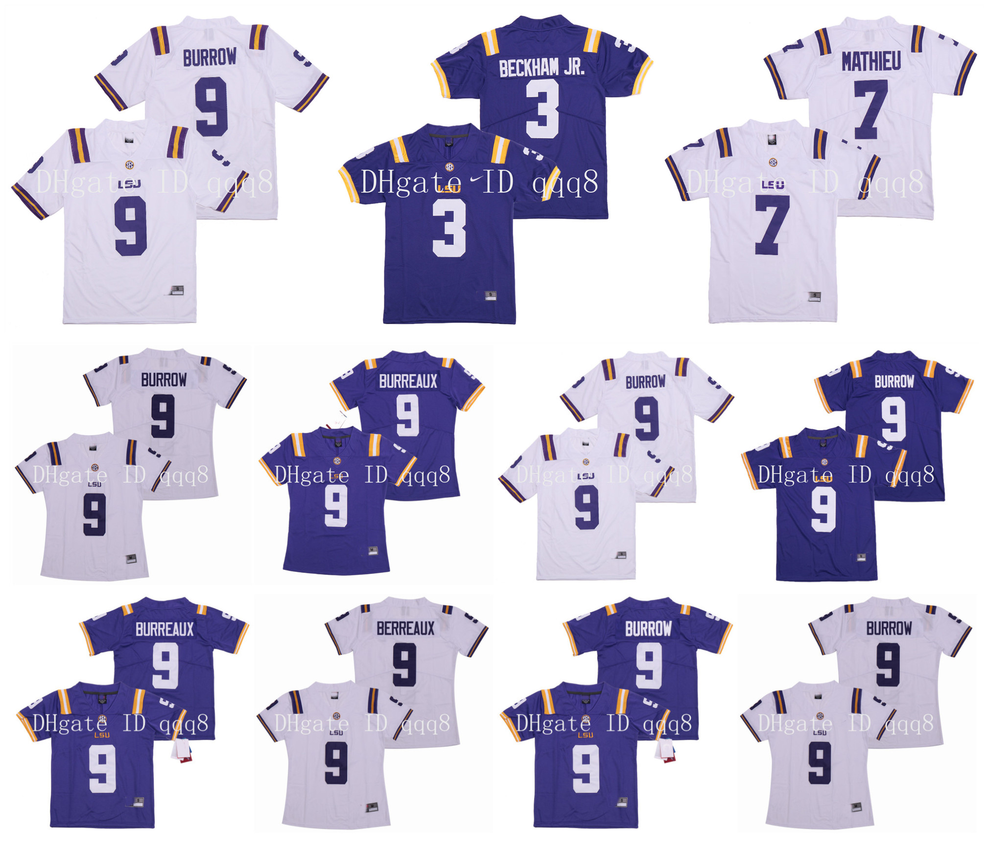 NCAA LSU Tigers Jersey 9 Joe Burrow Burreaux Women Kids Men 3 Odell Beckham Jr 7 Grant Delpit 1 Ja'Marr Chase Purple White College Football, Black 
NCAA LSU Tigers Jersey 9 Joe Burrow Burreaux Women Kids Men 3 Odell Beckham Jr 7 Grant Delpit 1 Ja'Marr Chase Purple White College Football, Black