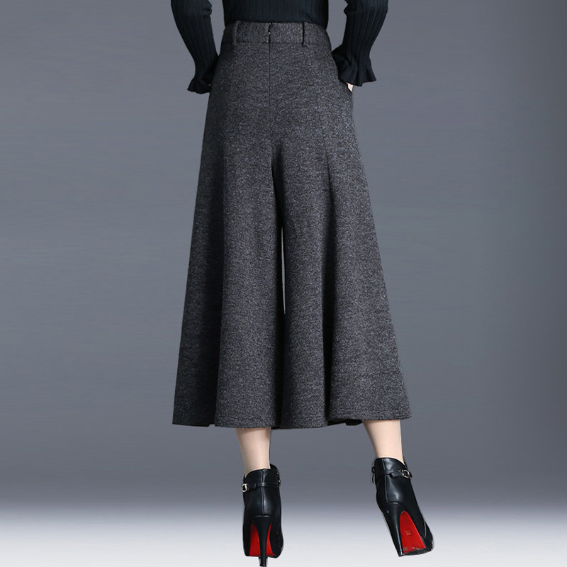 Winter pants women high waisted ankle-length wool wide leg pants culottes ladies trousers pantskirt pantalon palazzo mujer