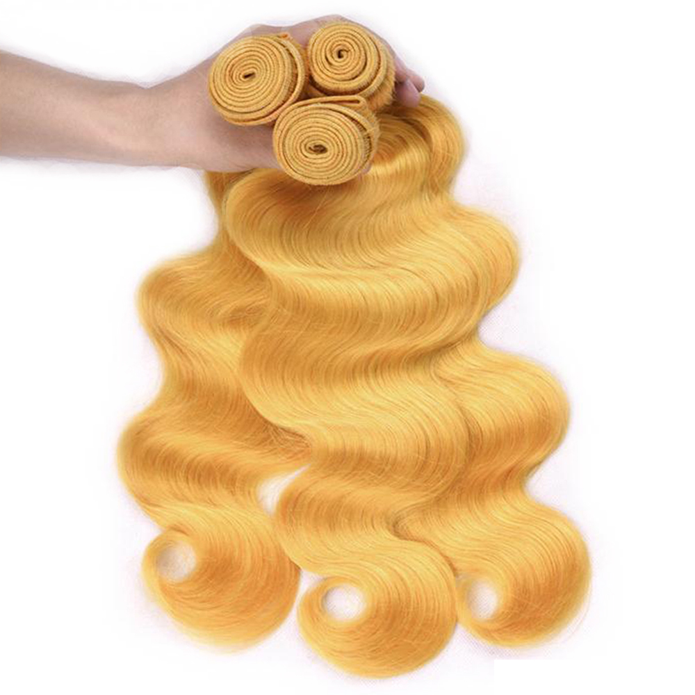 Virgin Malaysian Human Hair Pure Yellow Body Weave Wefts 3Bundles Light Yellow Body Wave Virgin Remy Human Hair Extensions Wefts