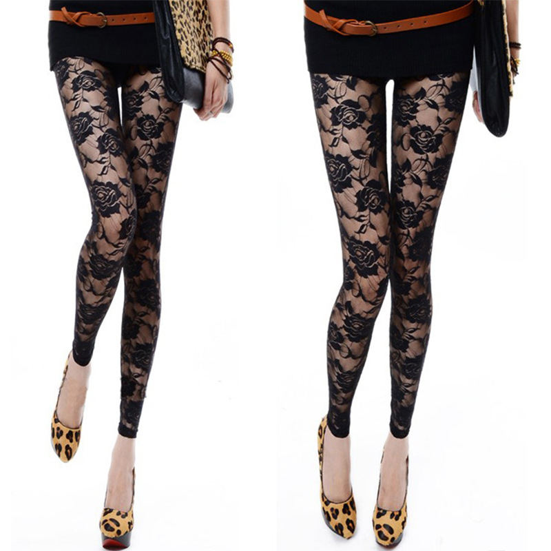 2019 Spring and Summer New Sexy Perspective Rose Bud Silk Yarn Nine Points Ladies Leggings, Black
2019 Spring and Summer New Sexy Perspective Rose Bud Silk Yarn Nine Points Ladies Leggings, Black