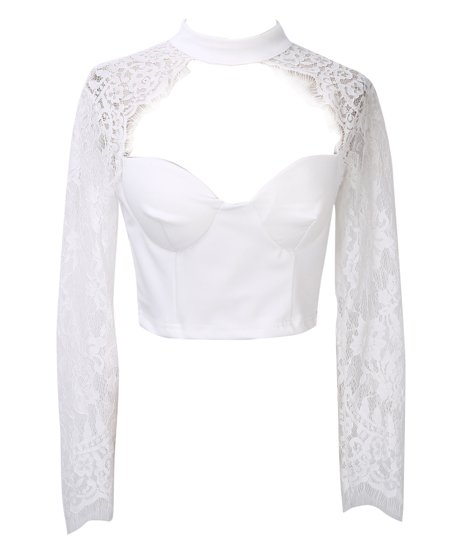 Women's Lace Floral Bralette Bralet Bra Bustier UnPadded Crop Long Sleeve Tops