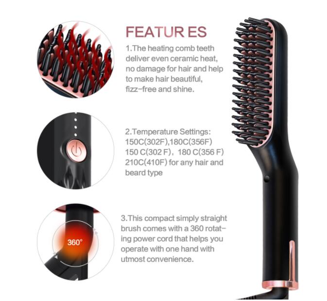 Beard Straightener Hair Straightener Brush Anti Static Ceramic Heating Detangling Faster Straightening Beard Comb For Men