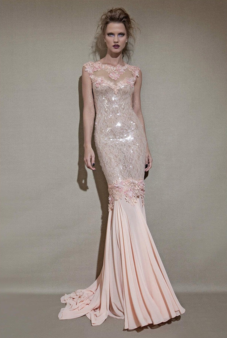 Dany Mizrachi Mermaid Prom Dresses Art Deco-inspired Neck Sparkly Sequins Lace Appliqued Formal Party Evening Dresses