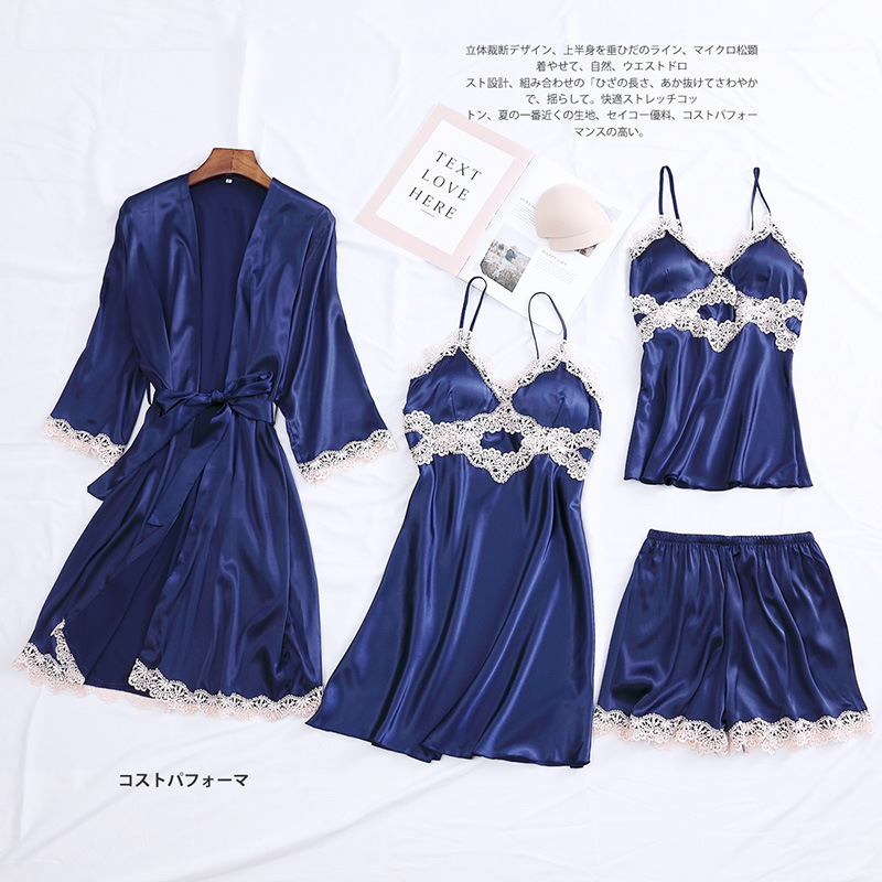 FZSLCYIYI Summer Autumn Women Silk Lace Trim Pajamas Sets With Chest Pads Pijama Sleepwear 4 Pieces Satin Pyjamas, Burgundy 2pcs
FZSLCYIYI Summer Autumn Women Silk Lace Trim Pajamas Sets With Chest Pads Pijama Sleepwear 4 Pieces Satin Pyjamas, Burgundy 2pcs