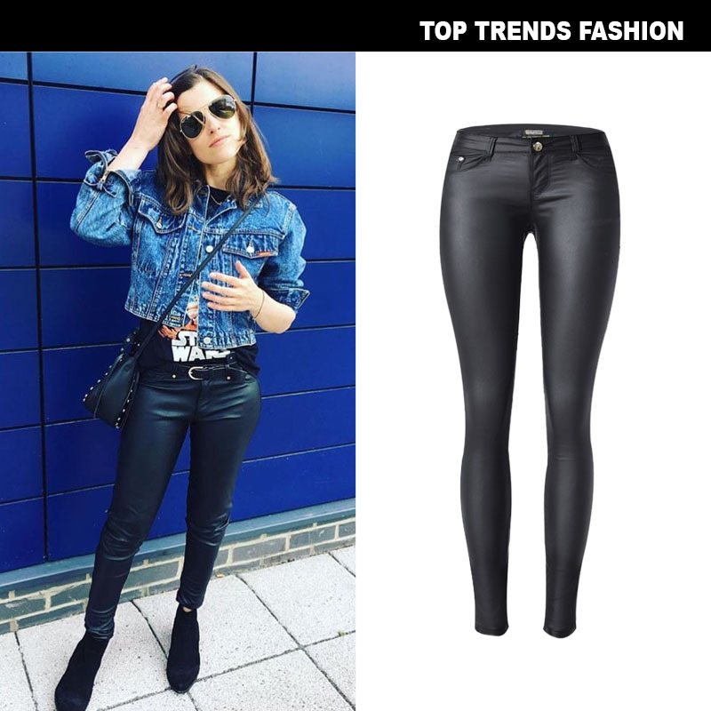 hot sale Autumn Women's Leather Pants Women Female Winter High Waisted Pants Leather Trousers Women PU Skinny Stretch Pencil Pantalons