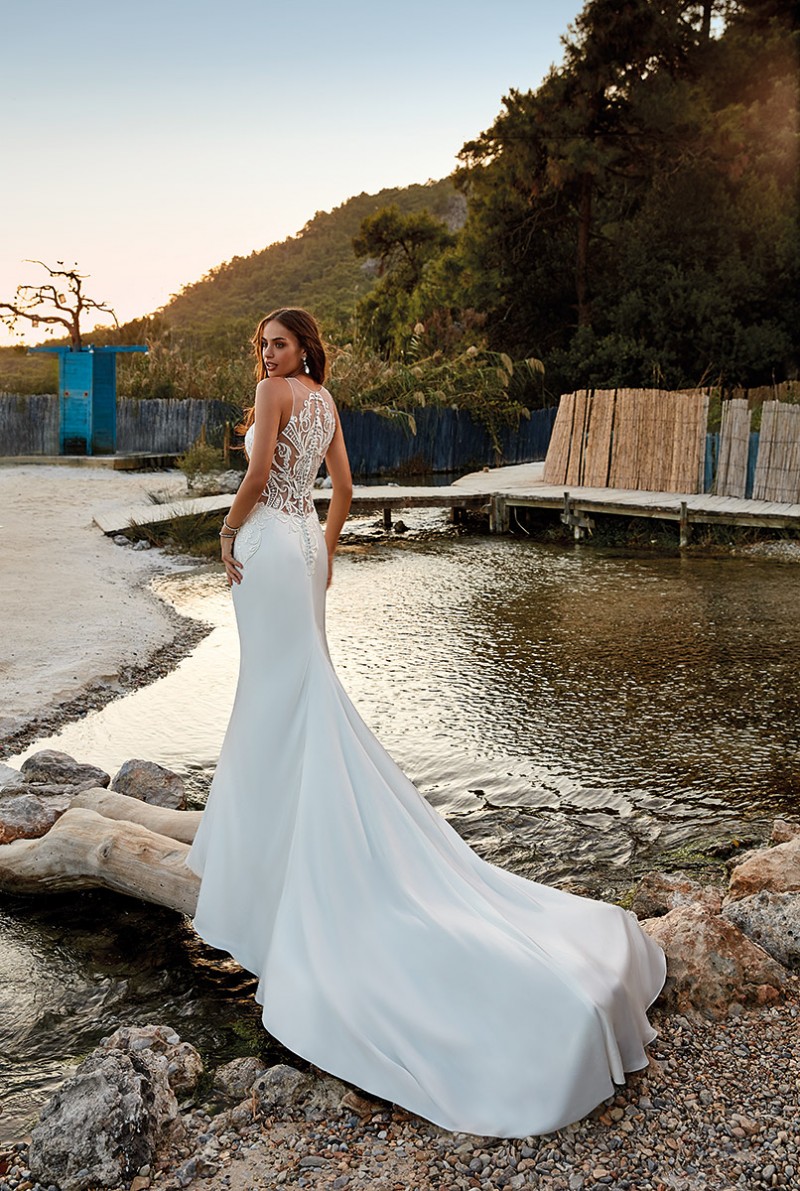 Eddy K Mermaid Wedding Dresses Jewel Lace Satin Sweep Train Beach Bohemian Bridal Gowns Plus Size robe de mariée