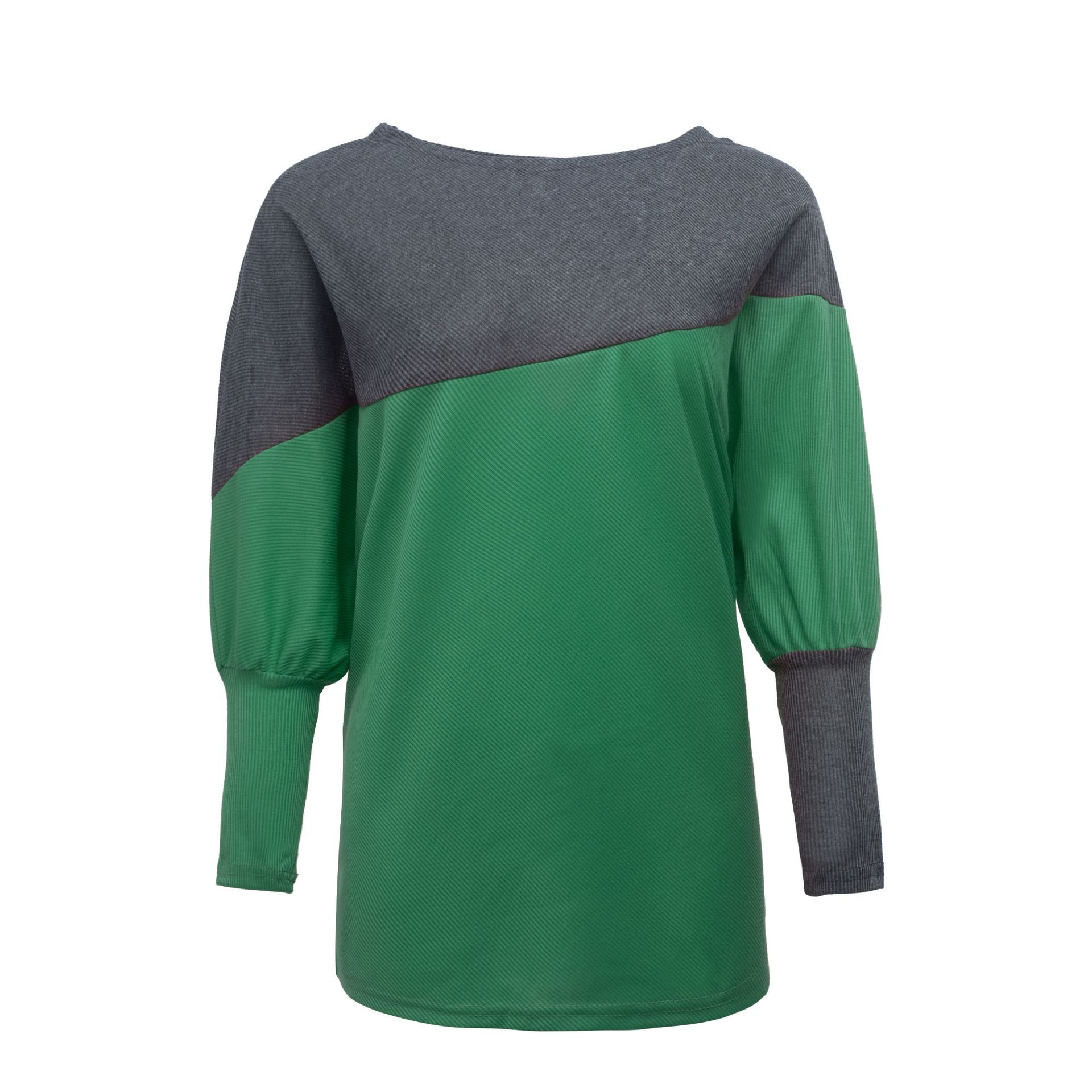 2021 autumn T-Shirt loose large size women's stitching contrast color long-sleeved female support mixed batch