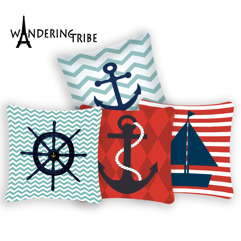 Nautical Pillow Cover Decorative Cushion Covers Navy Anchor Decor Sea Ocean Blue Pillowcase Couch Pillows Kissen Home Sofa Bed