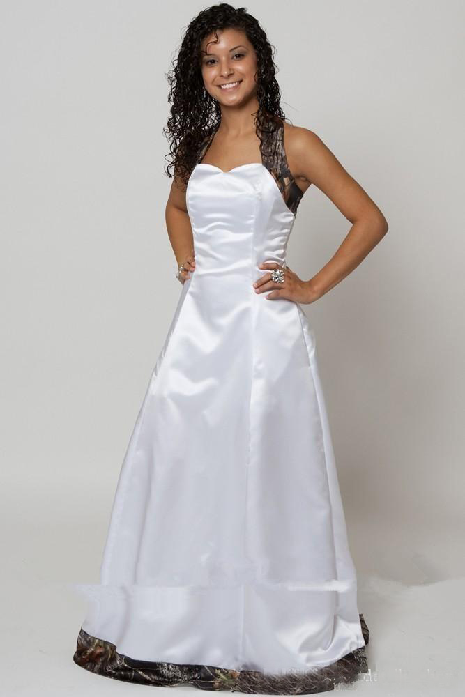 New Camo Wedding Dresses With Detachable Halter A Line Sweep Train Sash Bow Country Garden Bridal Gowns Cheap Customized