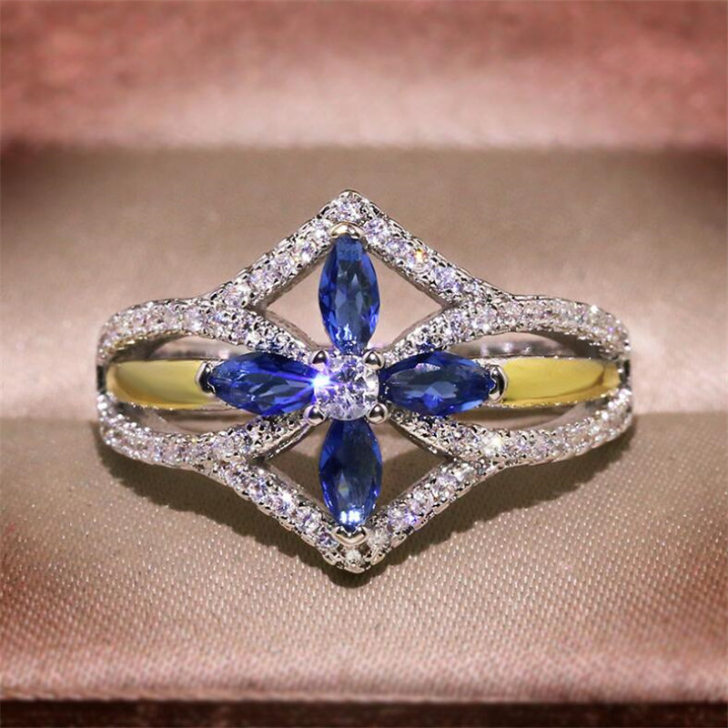 Hot Sale Ring for Women Vintage Fashion Jewelry 925 Sterling Silver Blue Sapphire Crystal Diamond Party Women Wedding Engagement Cross Ring