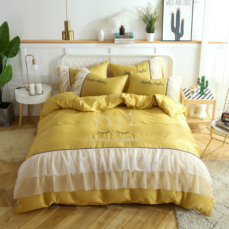 Bedding Long-staple Cotton 4-piece Pure Cotton Embroidery Lace Bed Sheets Quilt Cover Pattern Happy Easter Letters, 4pcs b
Bedding Long-staple Cotton 4-piece Pure Cotton Embroidery Lace Bed Sheets Quilt Cover Pattern Happy Easter Letters, 4pcs b