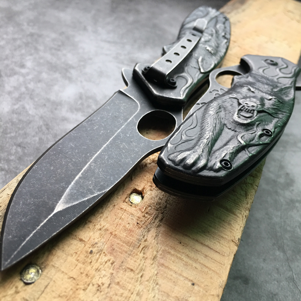 Top Quality 3D Wolf king Carved Stonewash Tactical Knife Survival Camping Hunting Knives Outdoor Folding Pocket knifes
Top Quality 3D Wolf king Carved Stonewash Tactical Knife Survival Camping Hunting Knives Outdoor Folding Pocket knifes