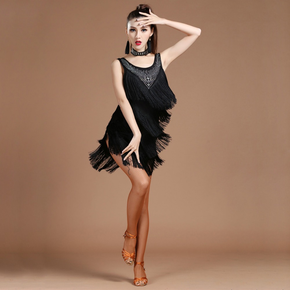 Top Grade 2018 Women Dance Clothes Salsa Samba Dress V-neck Fringes Dress Beaded Latin Dresses with Earrings, Black
Top Grade 2018 Women Dance Clothes Salsa Samba Dress V-neck Fringes Dress Beaded Latin Dresses with Earrings, Black