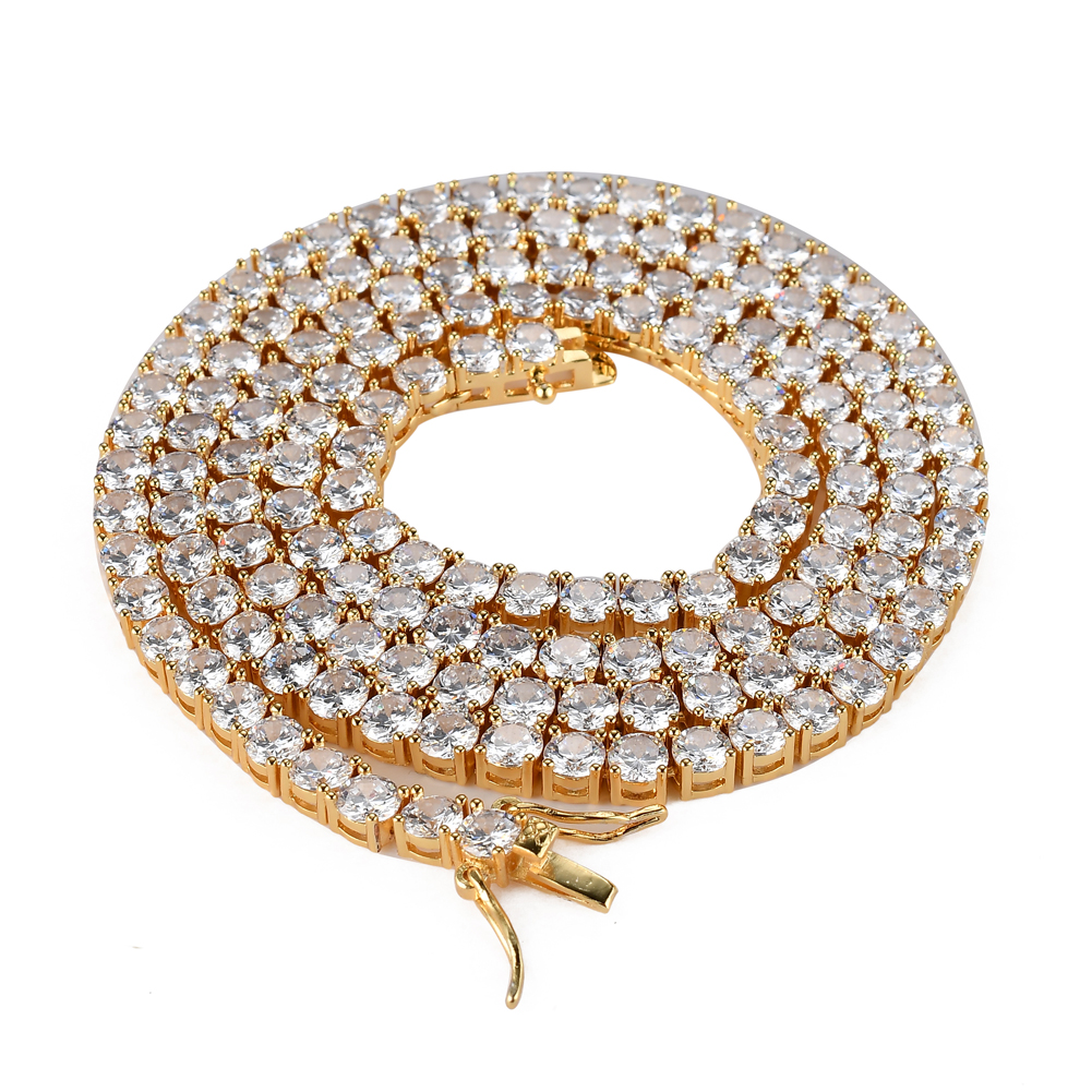 3mm 4mm 5mm Iced Out Tennis Chain 1 Row Zirzon Necklace Hip Hop Bg Jewelry Sier Rose Gold Full Dia CZ Mens Necklaces