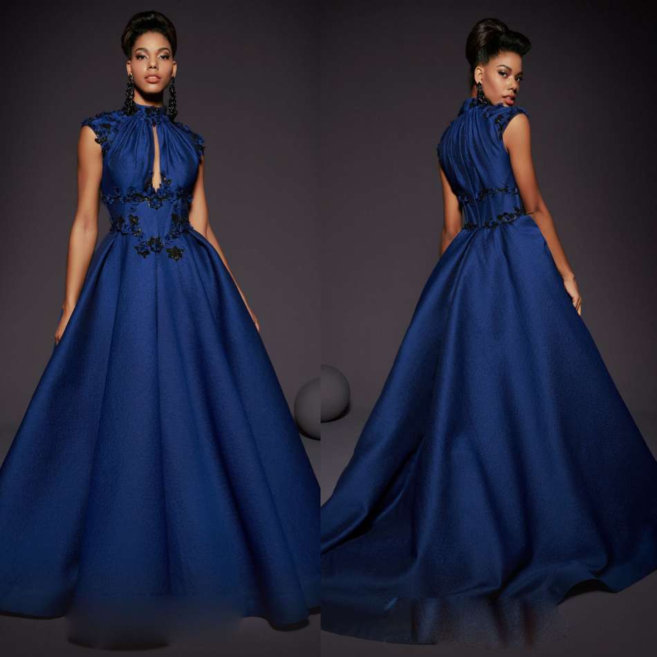 High Collar A Line Prom Dresses Keyhole Neck Appliques Beaded Vintage Black Girls Evening Dresses Formal Party Gowns Custom Made