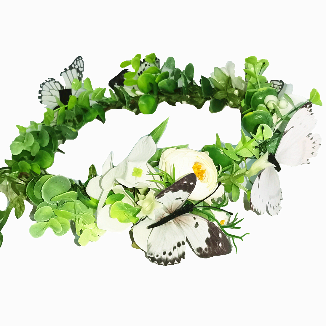 White butterflies and flowers crown green grass wedding hair accessories wedding accessories bridal headband headpiece for women or ladies