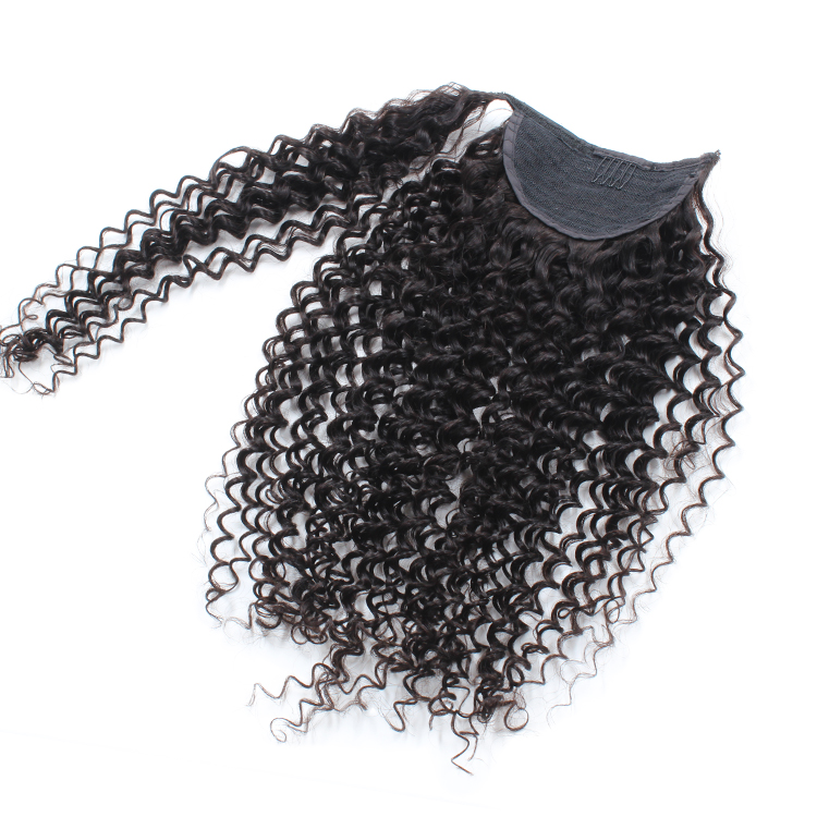 Best quality natural curly virgin human hair clip in pony tail hair, kinky curly ponytail hair extension for black women