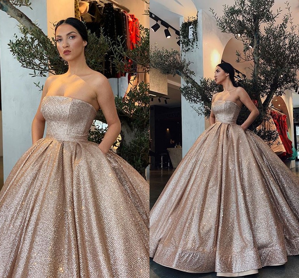 Glitz Princess Rose Gold Ball Gown Quinceanera Prom dresses Strapless with Pockets Corset Back Sequins Long Party Formal Dress Evening Gowns, White
Glitz Princess Rose Gold Ball Gown Quinceanera Prom dresses Strapless with Pockets Corset Back Sequins Long Party Formal Dress Evening Gowns, White