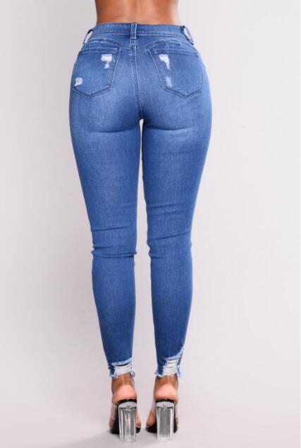 Women Plus Size Ripped Jeans Slim Denim Destroyed Hole High Waist Jeans Casual Stretch Pencil Pants Trousers