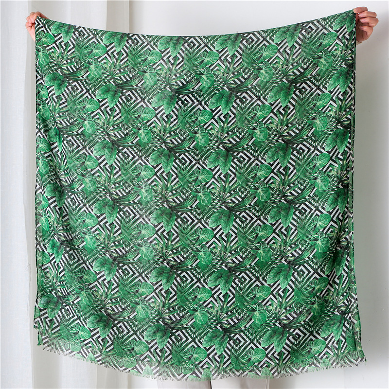 women Scarf female summer national wind cotton and linen scarf malachite green printing gauze sunscreen silk scarf winter echarpe