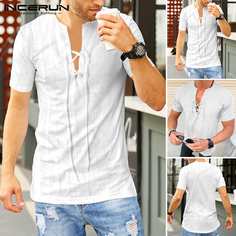 2020 Men Fashion Streetwear Shirt V Neck Solid Short Sleeve Cotton Slim Lace Up Tunic Shirts Masculina Casual Camisa INCERUN, White
2020 Men Fashion Streetwear Shirt V Neck Solid Short Sleeve Cotton Slim Lace Up Tunic Shirts Masculina Casual Camisa INCERUN, White