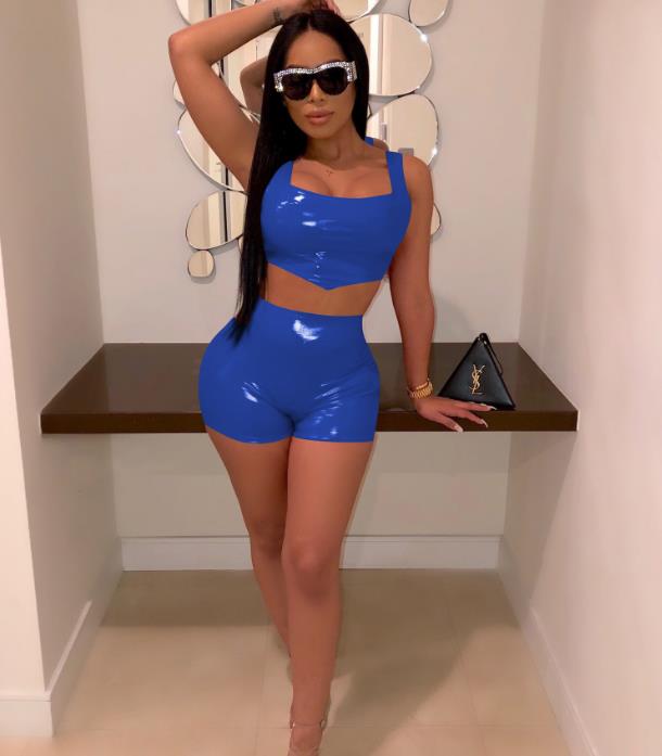 A820 Europe and the United States explosion models PU leather suspenders two-piece 2019 summer