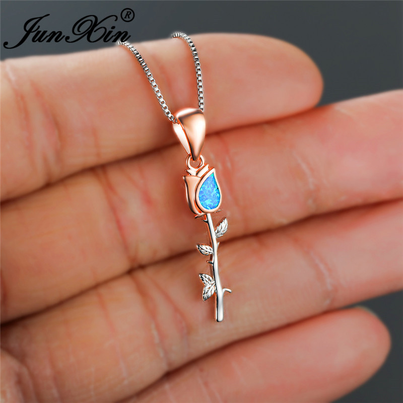 Unique Lovers Rose Flower Pendant Blue White Fire Opal Necklaces For Women White Gold Rose Gold Valentine Plant Wedding Necklace
Unique Lovers Rose Flower Pendant Blue White Fire Opal Necklaces For Women White Gold Rose Gold Valentine Plant Wedding Necklace