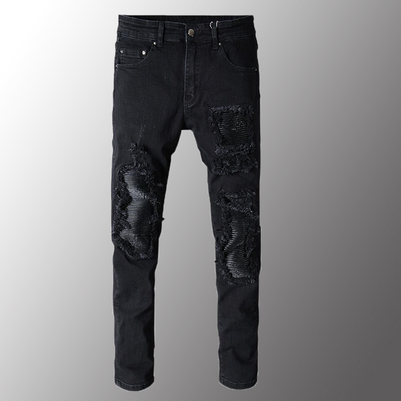 Men's Black Patchwork Slim Fit Stretch Denim Biker Jeans For Motorcycle Casual Skinny Patch Ripped Distressed Pants
Men's Black Patchwork Slim Fit Stretch Denim Biker Jeans For Motorcycle Casual Skinny Patch Ripped Distressed Pants