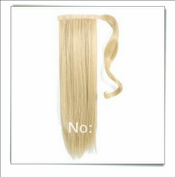 High quality remy hair blonde european ponytail , DIVA virgin Human wraps around clip in white honey blonde ponytail hairpiece