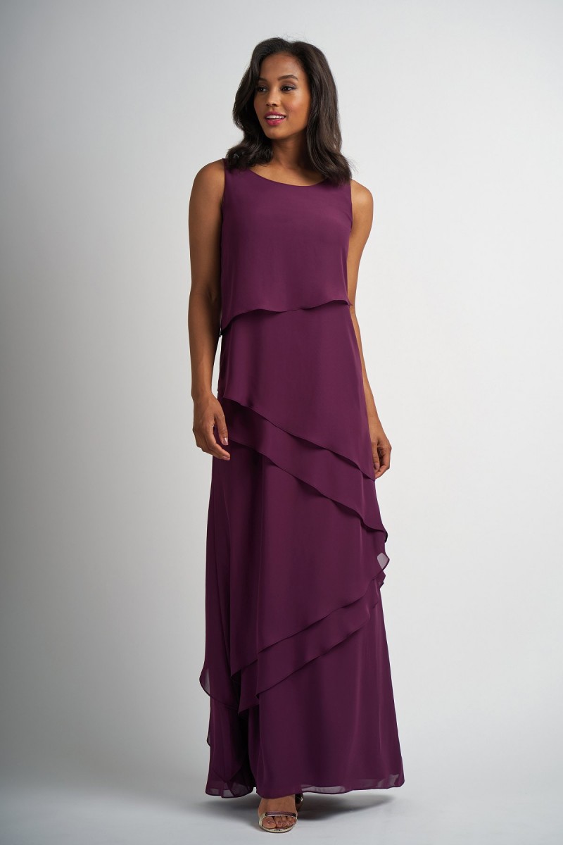 Modest A Line Jasmine Mother of The Bride Dress Jewel Neck Sleeveless Chiffon Two Piece Tiers Wedding Guest Dresss Ankle Length Evening Gown