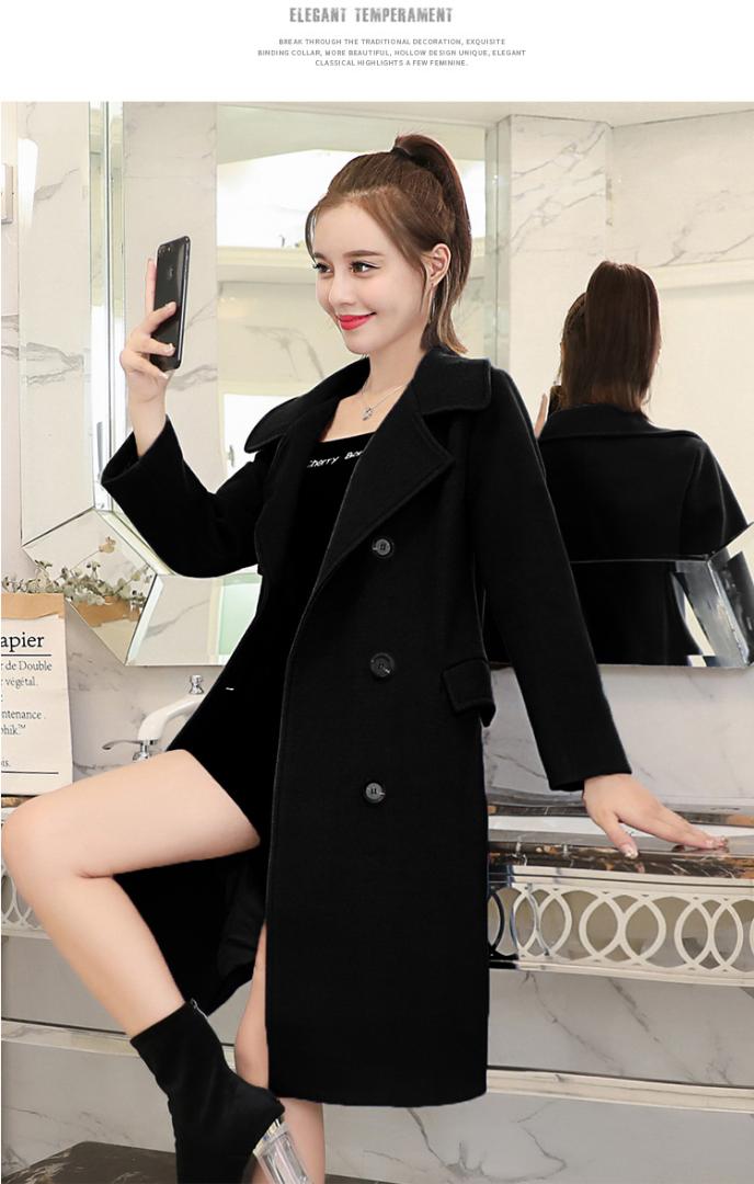 Fashion Solid Long Women Wool Coat Office Lady Wide-waisted Winter Jacket Double Breasted Cashmere Coat 2018, Black
Fashion Solid Long Women Wool Coat Office Lady Wide-waisted Winter Jacket Double Breasted Cashmere Coat 2018, Black