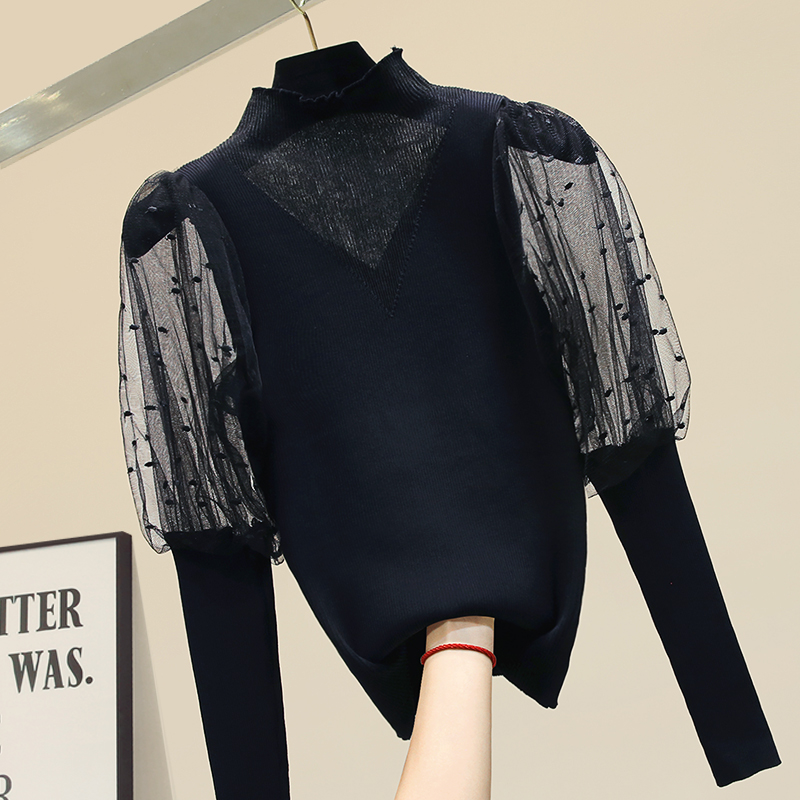 Lantern sleeve slim turtleneck black chiffon stitching sweater women fashion top knitted pullovers, White
Lantern sleeve slim turtleneck black chiffon stitching sweater women fashion top knitted pullovers, White