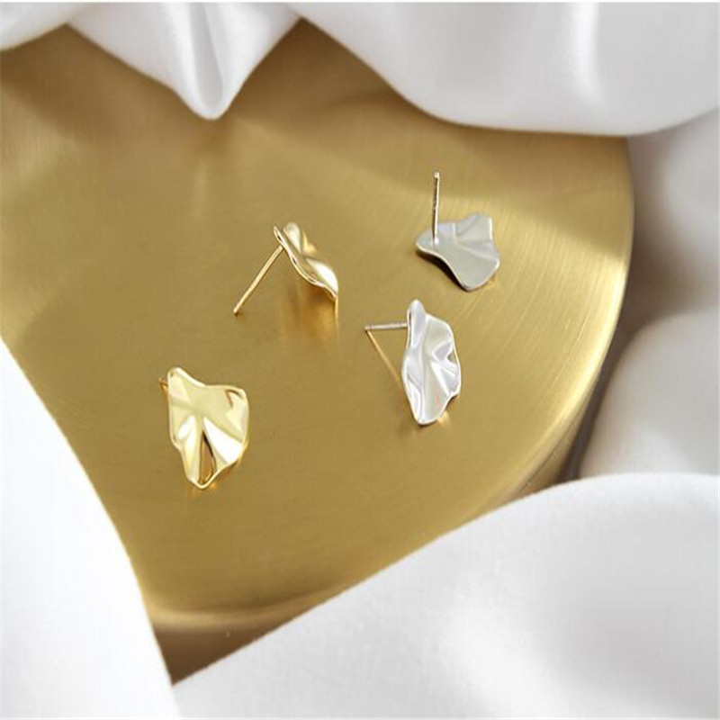 Authentic 925 Sterling Silver Irregular Concave Convex Stud Earrings For Women Students New Fashion Female Geometric Earring