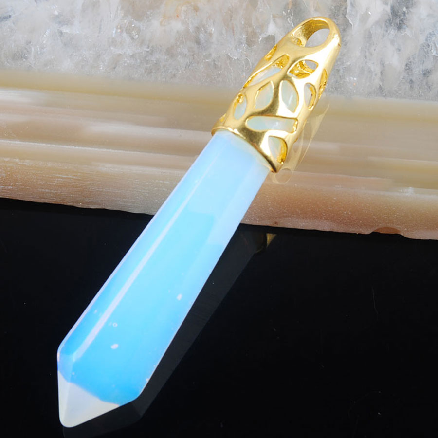 WOJIAER Hexagonal Pointed Reiki Chakra Pendant Bead Charm Jewelry Natural Gem Stone Golden Hollow out BN301