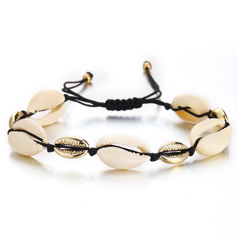 Shell bracelet handmade woven shell wax rope men and women beach anklet bracelet 8.5-11 inches adjustable